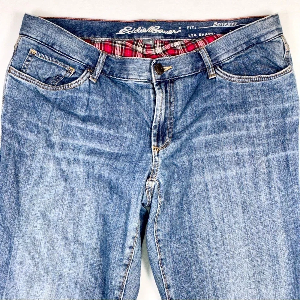 Eddie Bauer women’s flannel lined Boyfriend Relaxed blue jeans straight Sz 12